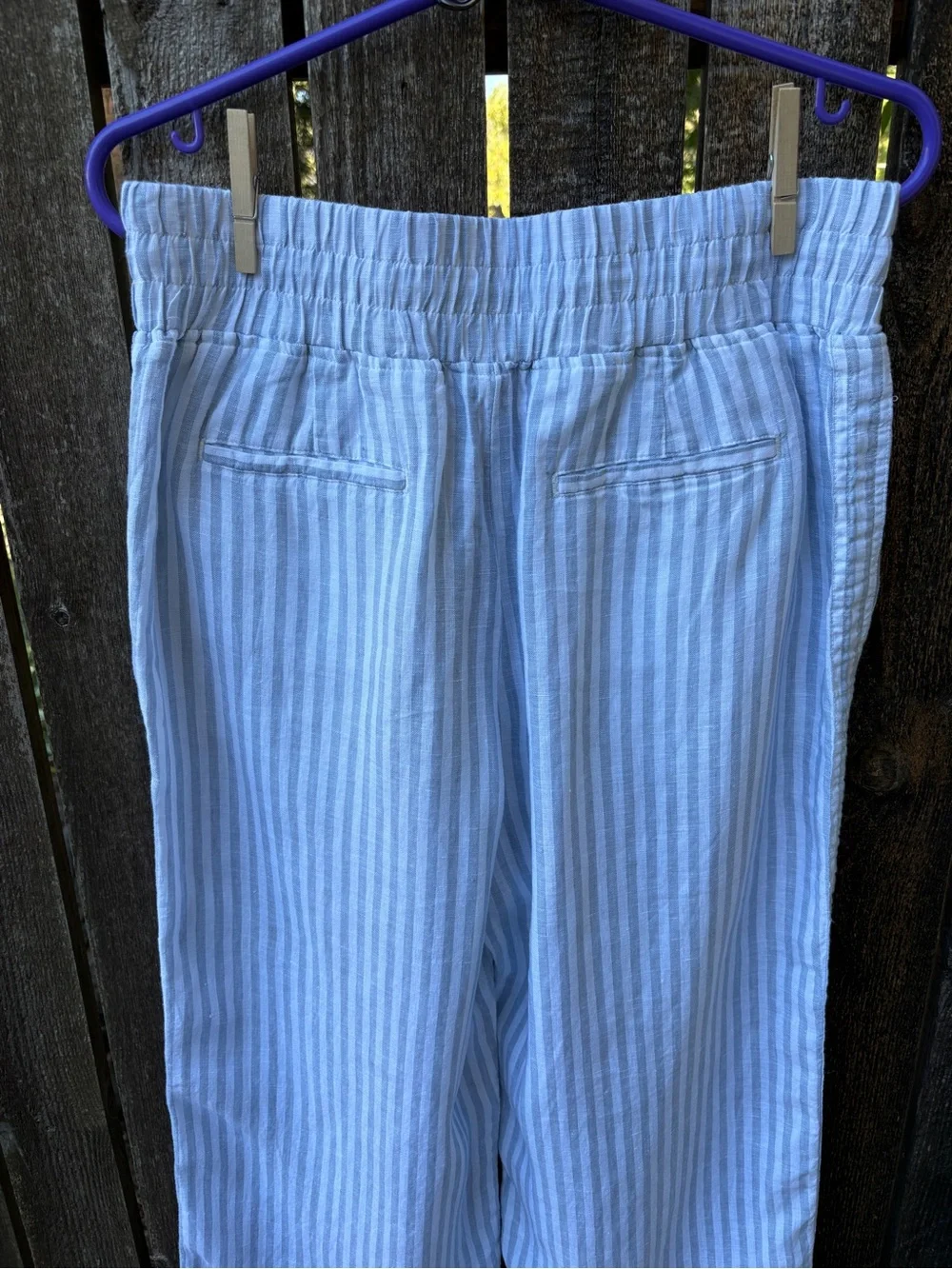 Quince 100% European Linen Wide Leg Pants NWT in Sky Blue Mariner Stripe Sz M